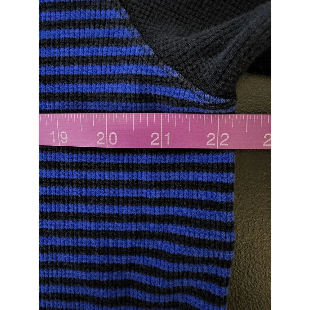 Banana Republic Men Waffle Size XL Shirt Black Blue Stripe Crew Neck Longsleeve